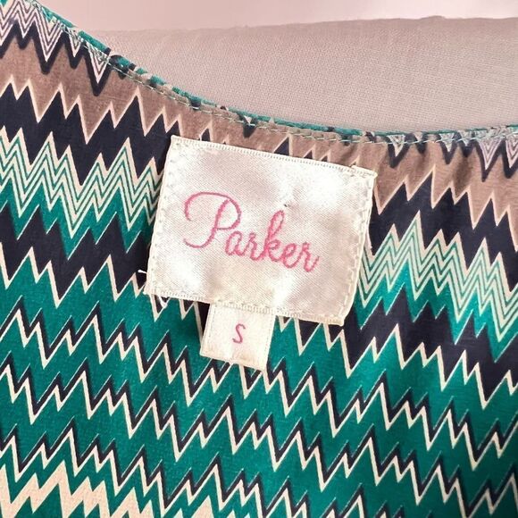 🔥5 for $25 sale🔥 Parker Women's Zigzag Print Uneven Shoulder Silk dress - Picture 7 of 9